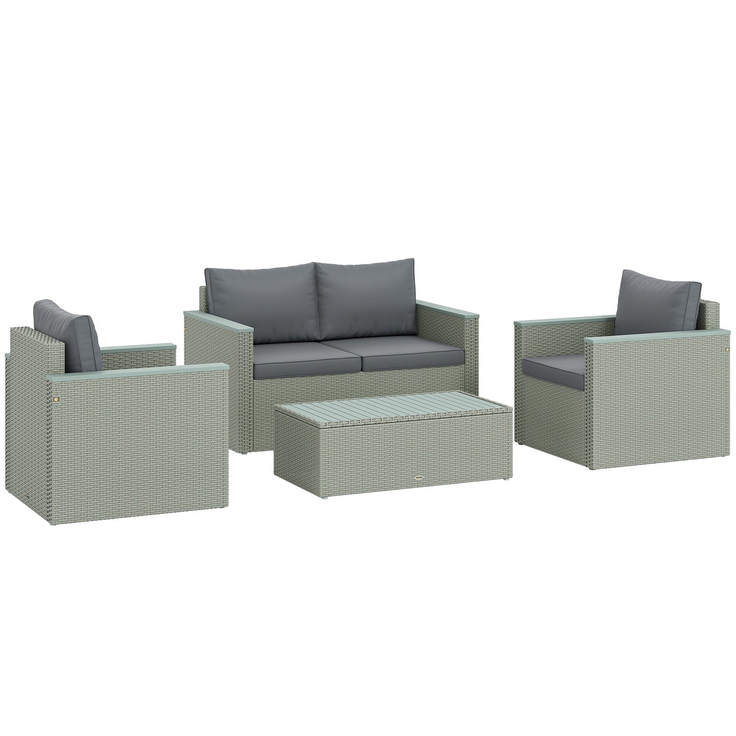 Outsunny Four-Piece Rattan Sofa Set, with Wood-Top Table