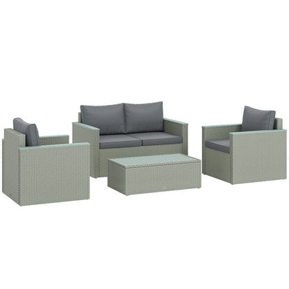 Outsunny Four-Piece Rattan Sofa Set, with Wood-Top Table