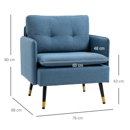 HOMCOM Modern One Seater Sofa, Button Tufted Armchair with Cushions and Steel Legs for Living Room, Guest Room, Dark Blue