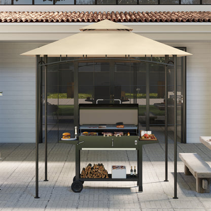 Outsunny Grill Gazebo Replacement Canopy Roof for 1.5 x 2.4m Frame, UPF50+ Protection, Double Tiered 5' x 8' Outdoor BBQ Gazebo Cover Replacement, TOP COVER ONLY, Beige