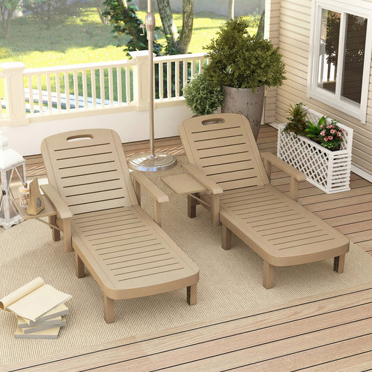 Outsunny Set of 2 Reclining Sun Loungers in Khaki, image 2