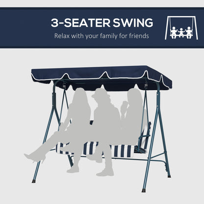 Outsunny 3-Seat Swing Chair Garden Swing Seat with Adjustable Canopy for Patio, Blue and White