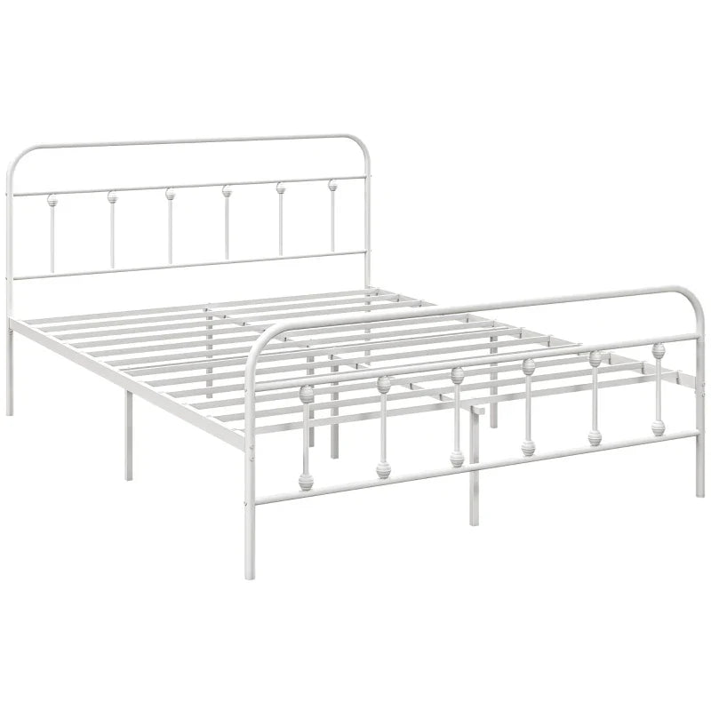 HOMCOM Double Minimalistic Metal Bed Frame - White