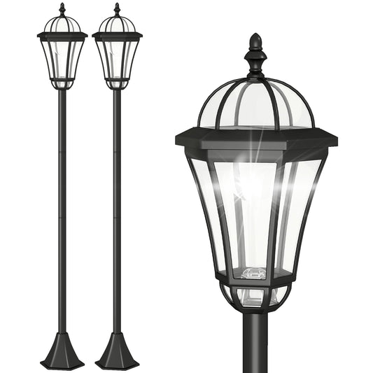 مصابيح LED للحديقة من Outsunny، عمود مصباح يعمل بالطاقة الشمسية، فانوس، فناء، ممر، خارجي، مقاوم للماء، مفتاح تلقائي لمدة 6 ساعات، أسود