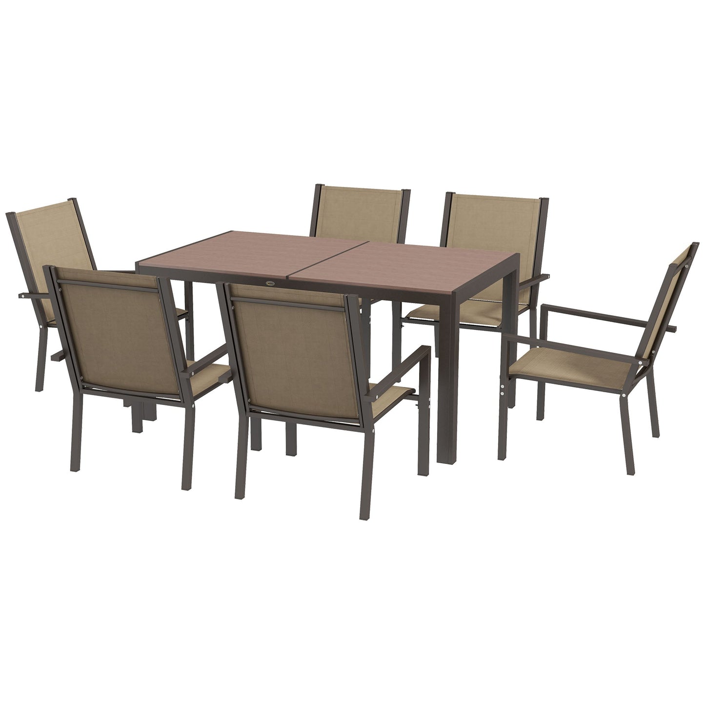 7 Piece Garden Dining Set With Wood Plastic Composite Outdoor Dining Table And 6 Stackable Armchairs - Khaki