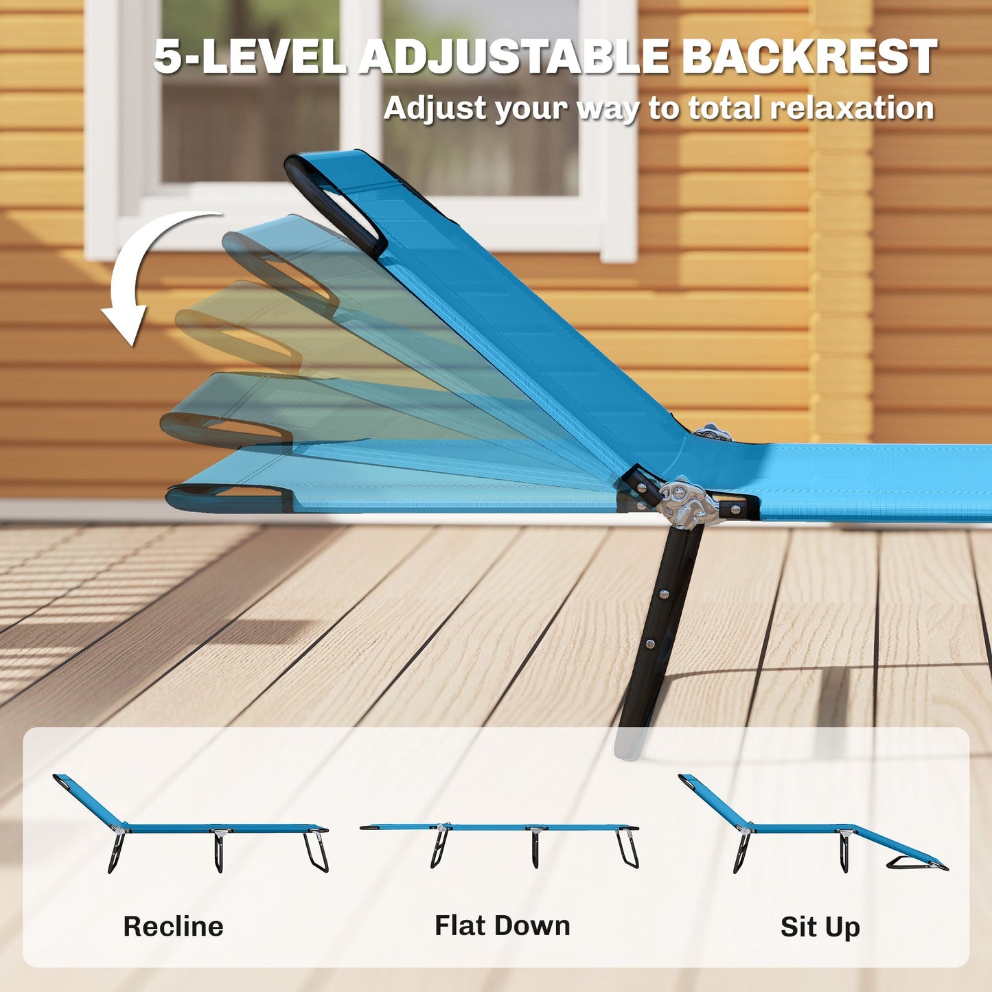 Outsunny Garden Sun Lounger, with Five-Position Back - Sky Blue
