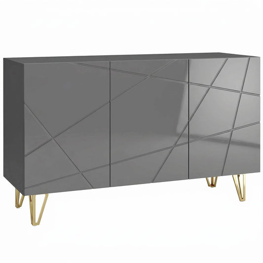 HOMCOM Modern Luxe High Gloss Sideboard, with Hairpin Legs, Grey