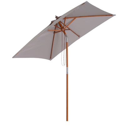 Outsunny 2m x 1.5m Patio Garden Parasol Sun Umbrella Sunshade Canopy Outdoor Backyard Furniture Fir Wooden Pole 6 Ribs Tilt Mechanism - Grey