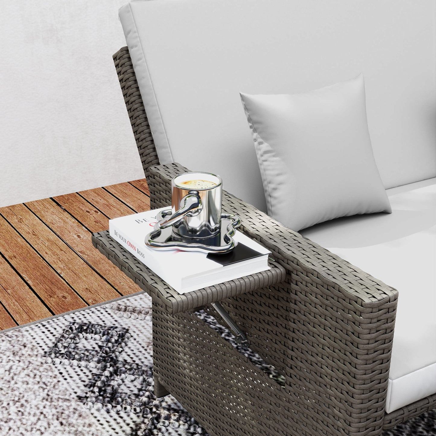 Outsunny Rattan Day Bed, z podnóżkiem - jasnoszary