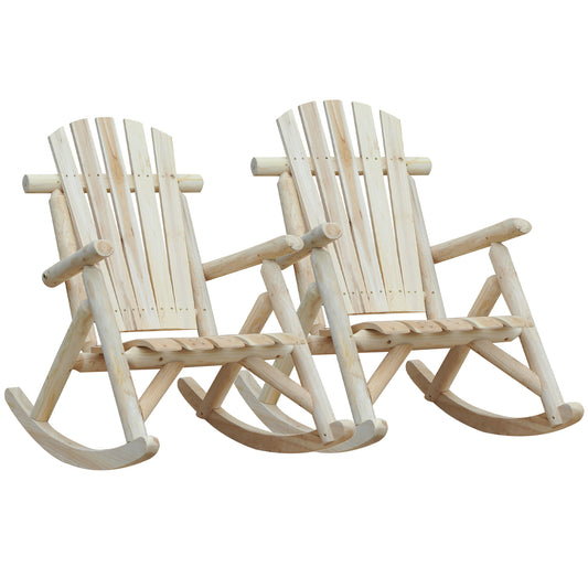 Outsunny 2-częściowy fotel Adirondack z drewna cedrowego, ergonomiczny fotel bujany, ganek, ogród, bujany, tradycyjny - Burlywood