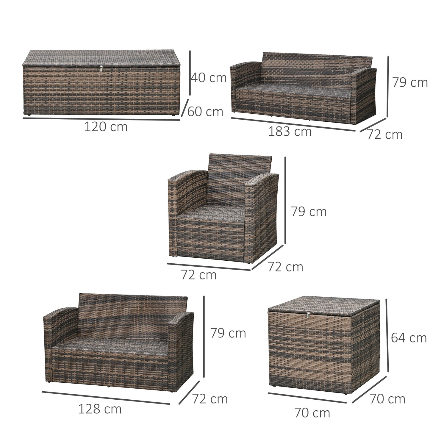 Outsunny 6 Pieces Rattan Garden Furniture Set Wicker Outdoor Sofa Sectional Patio Conversation Furniture Set w/ Storage Table and Cushions, Orange