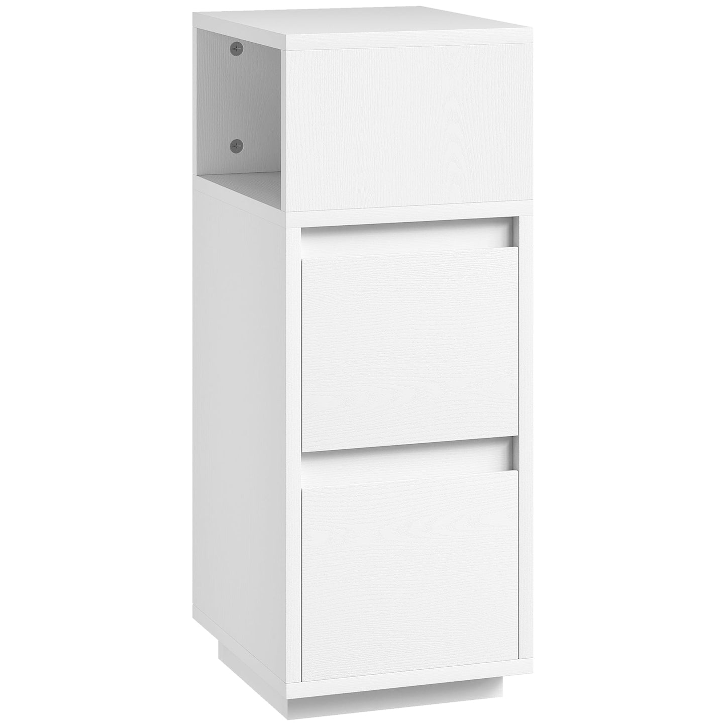 HOMCOM Slim Bedside Table, Narrow Bedside Cabinet with Open Shelf and 2 Drawers for Bedroom, Living Room, White