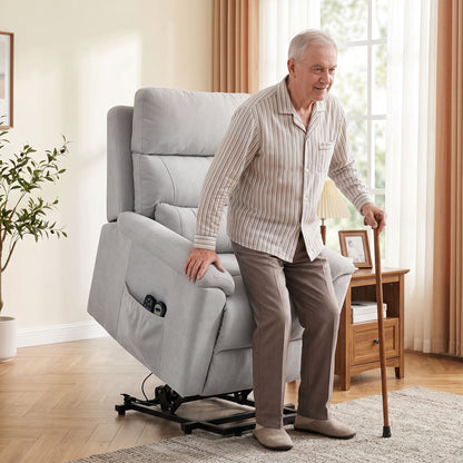 HOMCOM Power lift recliner chair with Massage and Heat, Terry Cloth Electric Lift Chair with Spring Cushion, Light Grey