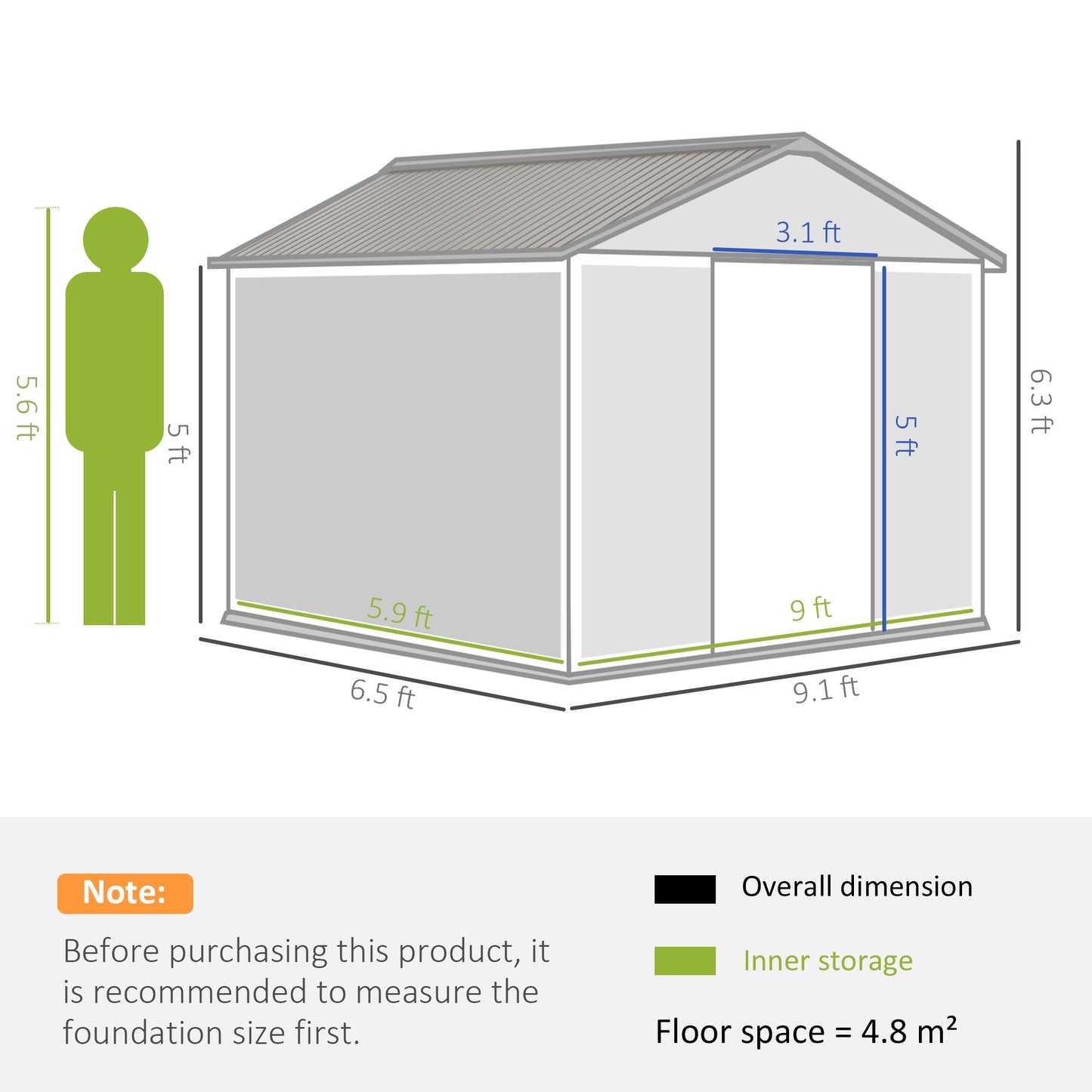 Outsunny 9 x 6ft Garden Metal Storage Shed, Outdoor Storage Tool House with Vents, Foundation and Lockable Double Doors, Brown