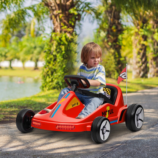 AIYAPLAY 6V Elektryczny Go Kart dla Dzieci z Muzyką, Światłem, Klaksonem, dla 3-5 Lat, Czerwony