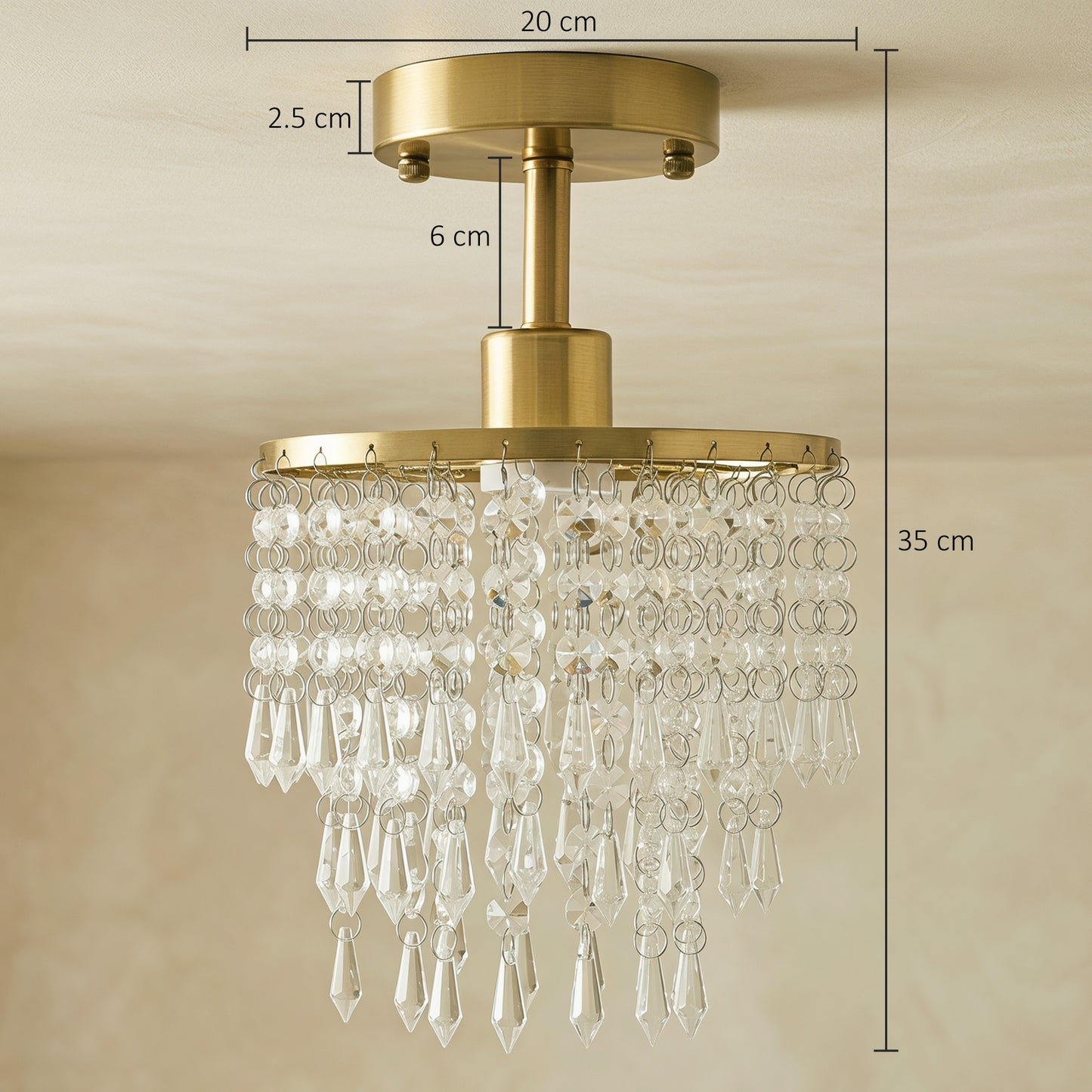 HOMCOM Crystal Ceiling Light with 57 Crystal Strands, Ceiling Light with Mounting Plate for Hallway, Gold Tone