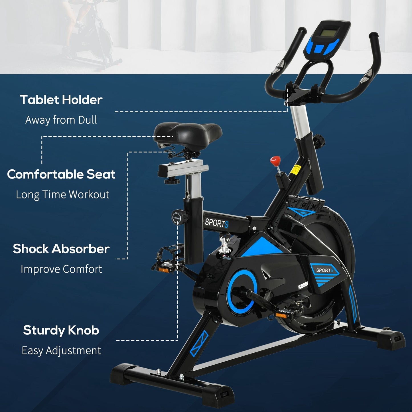 Stationary Exercise Bike w/ iPad Holder, LCD Monitor, Comfortable Seat, Indoor Cycling Training Bike, 13KG Flywheel,  Home Office, Black