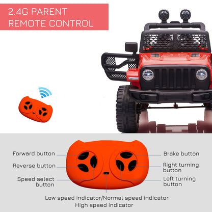 HOMCOM Kids Electric Ride On Car 12V Off Road Toy with Parental Remote Control 2 Motors Horn Lights Suspension Wheels for 3-6 Years Old Red