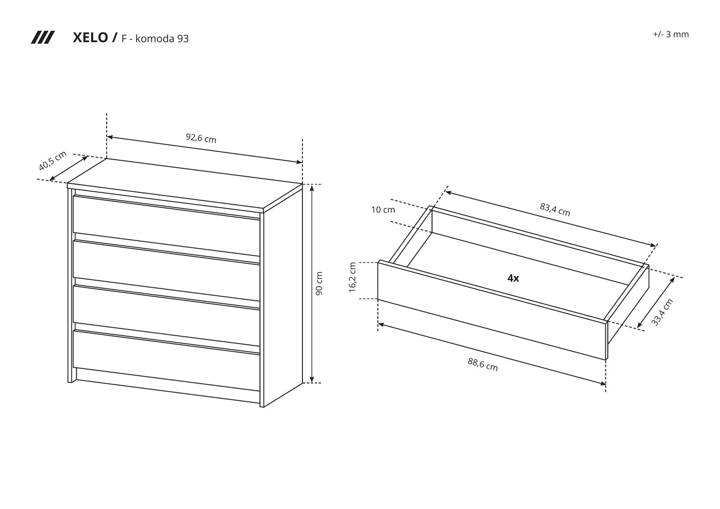 Chest of Drawers XELO White Matt / Oak Golden