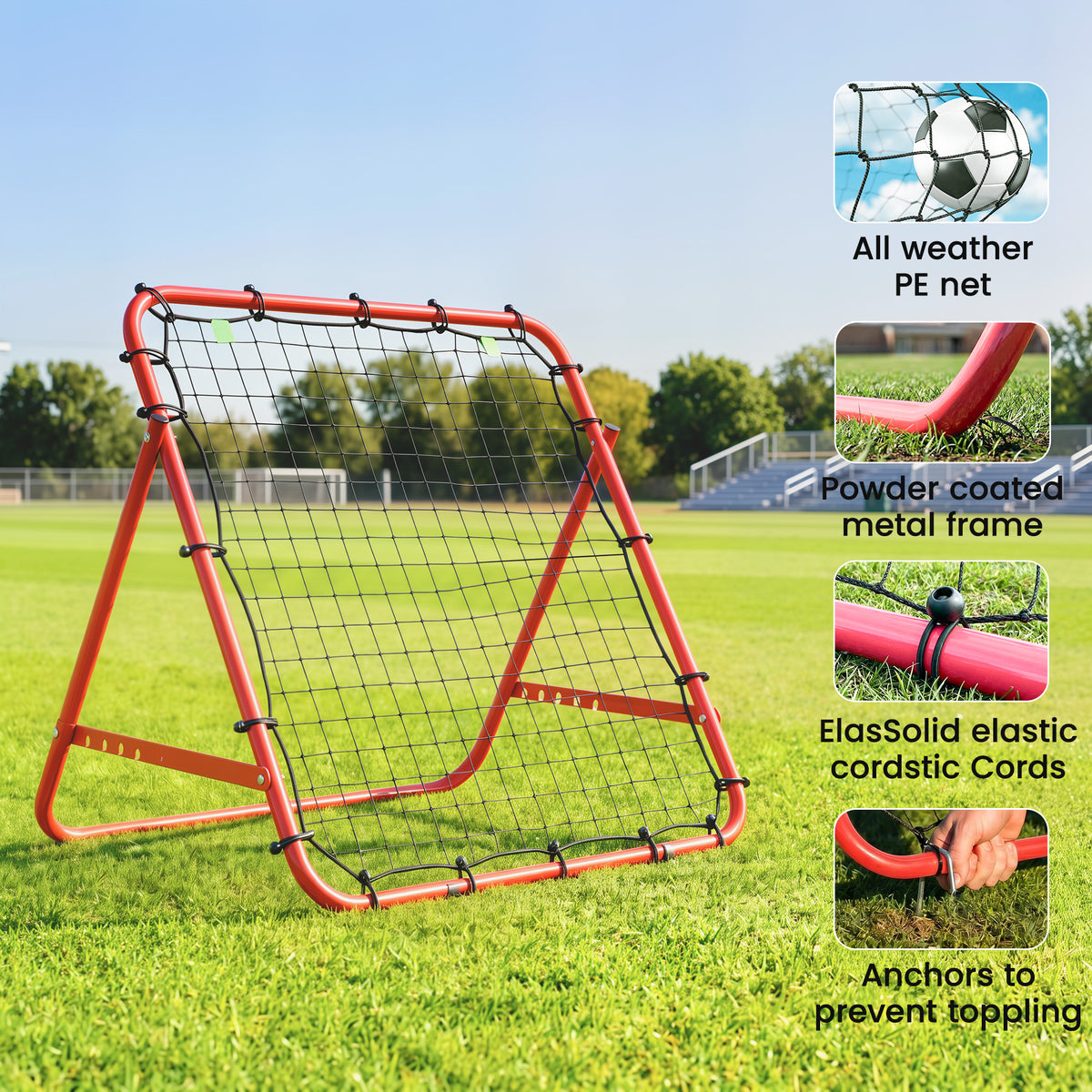 HOMCOM Adjustable Rebounder Net Kickback Target Goal for Teens Adults Training, Red