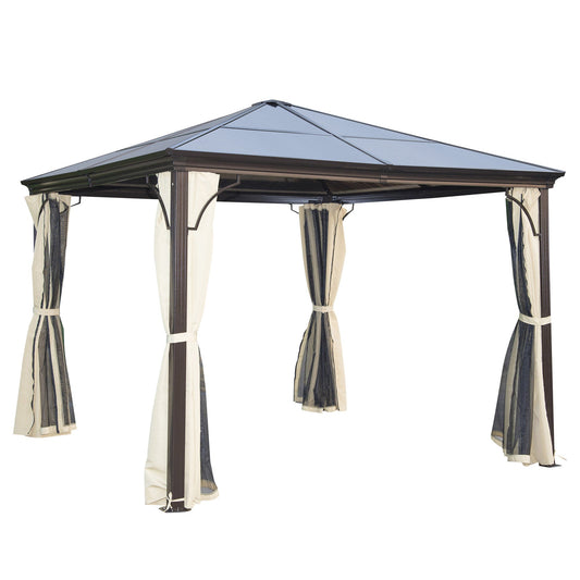 Outsunny 3x3 m Gazebo W/Mosquito Net-Brown/Black/Beige