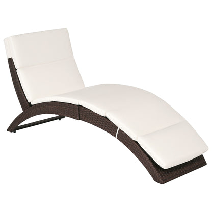 Outsunny Folding Sun Lounger, PE Rattan Garden Lounger Chair with Soft Padded Cushion, Ergonomic Curved Design Sun Bed for Balcony, Garden, Brown
