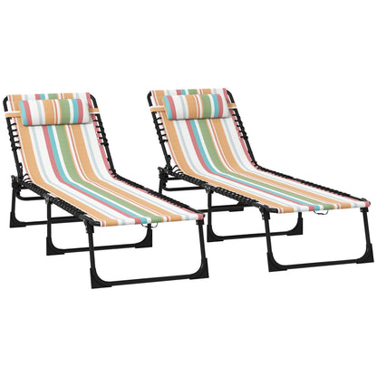 Outsunny 2 Piece Folding Sun Lounger Beach Chaise Chair Garden Cot Camping Recliner with 4 Position Adjustable Multicolored