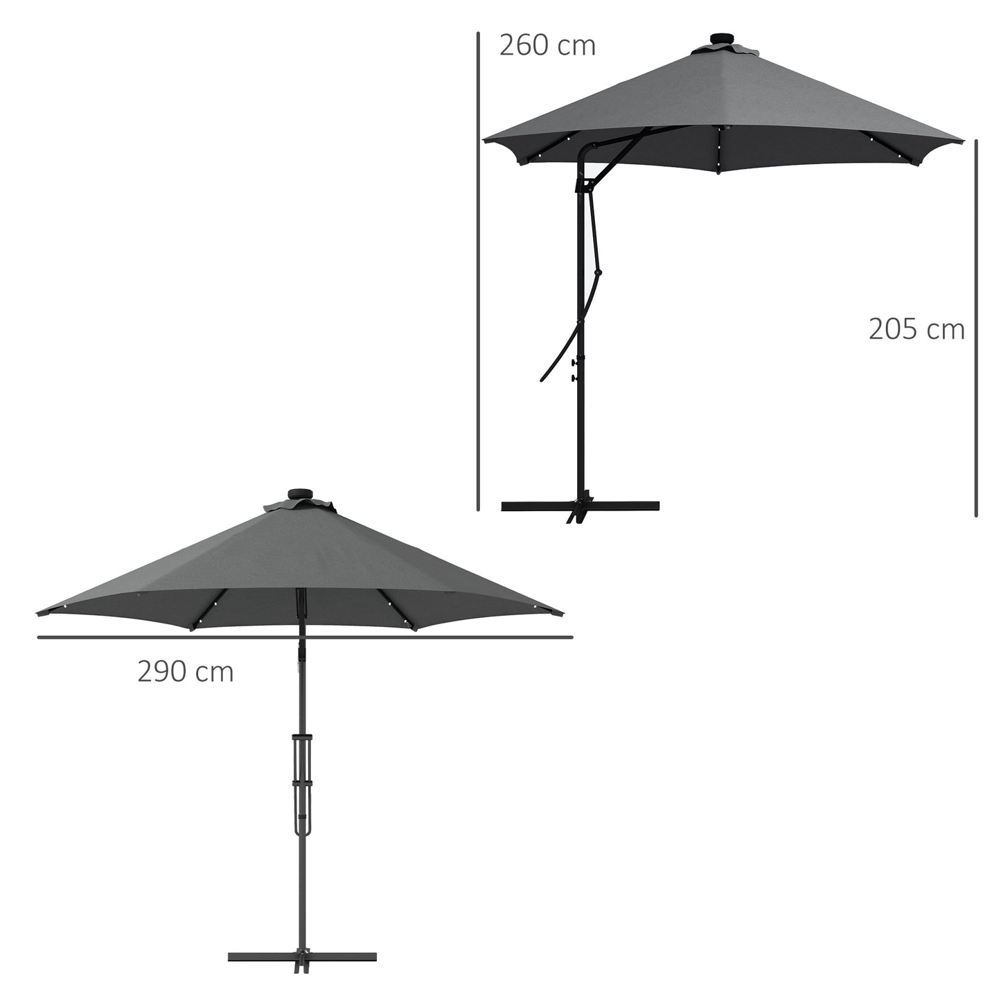 Outsunny 3(m) Garden Parasol Cantilever Umbrella with Solar LED, Cross Base and Waterproof Cover, Dark Grey