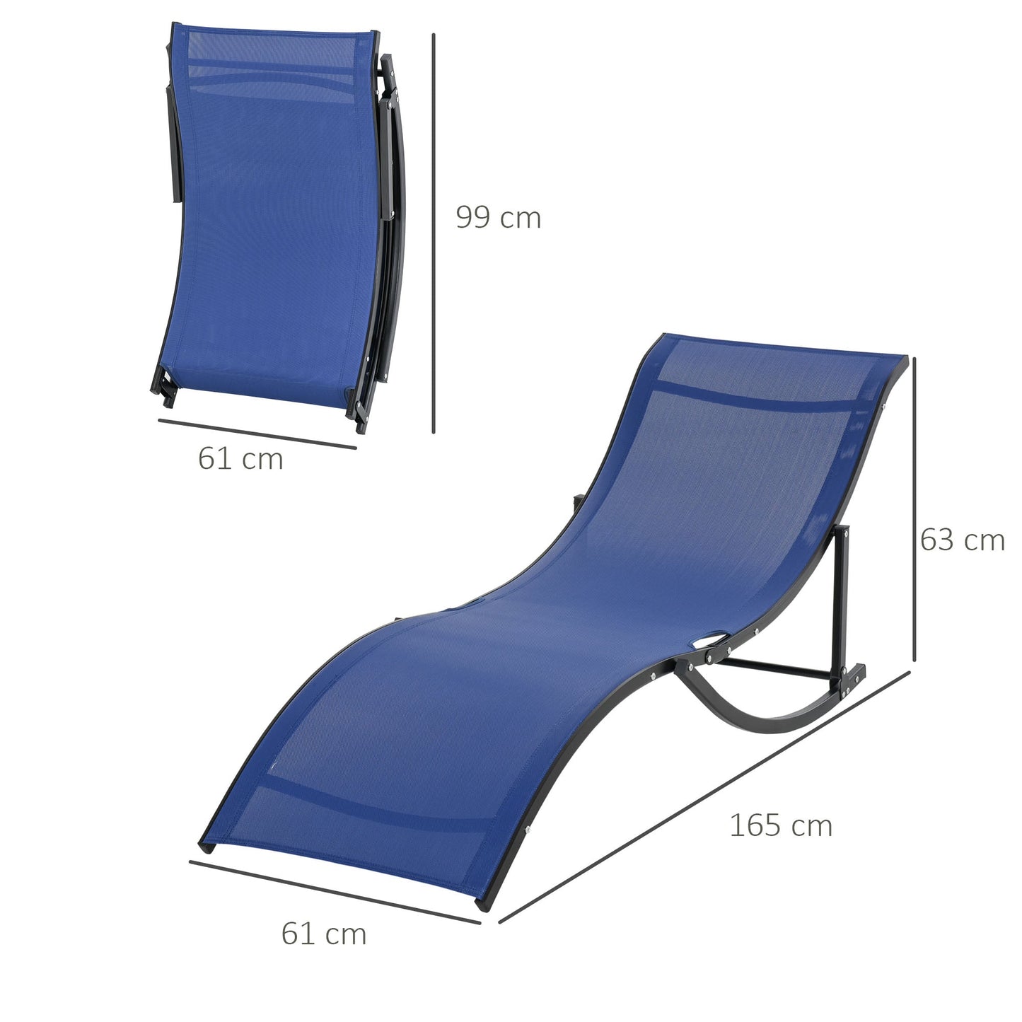 Set of 2 S-shaped Foldable Lounge Chair Sun Lounger Reclining Outdoor Chair for Patio Beach Garden Blue