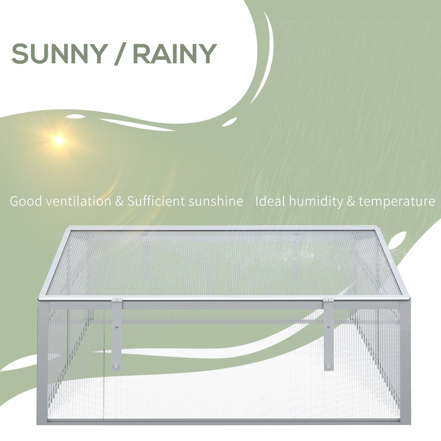 إطار خارجي من Outsunny Cold Frame، بيت زجاجي خارجي، بيت زراعة من البولي كربونات، نباتات خضروات وزهور، سرير مرتفع، واقي حديقة، إطار من الألومنيوم 100 × 100 × 48 سم