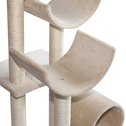 PawHut Cat Tree, Plush, 50Lx40Wx105H cm-Beige