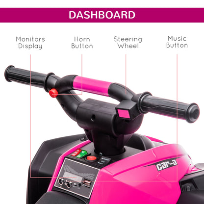 HOMCOM 12V Ride-On Quad Bike w/ Music, Horn, for Ages 3-5 Years - Pink