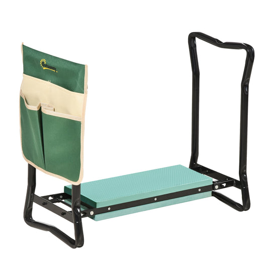 Outsunny Foldable Steel Frame Garden Kneeler Seat w/ Foam Bag Tool Bag Pouch Outdoor Garden Stable Sturdy Assistance Versatile Use