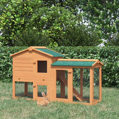 PawHut Rabbit 2 Tier Fir Wood Small Animal Hutch Guinea Pigs Hutches w/ Ramp Brown