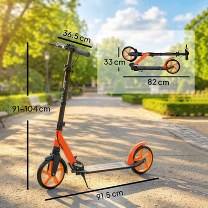 HOMCOM One-click Folding Kick Scooter for 14+ w/ Adjustable Handlebar, Push Scooter with Kickstand, Dual Brake System, Red