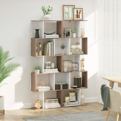 HOMCOM Bookcase, S-Shaped Wooden Bookshelf, 5/6 Tiers Freestanding Storage Shelf, Home Office Decorative Display Stand Rack, Oak and White, 24D x 60W x 184.5H