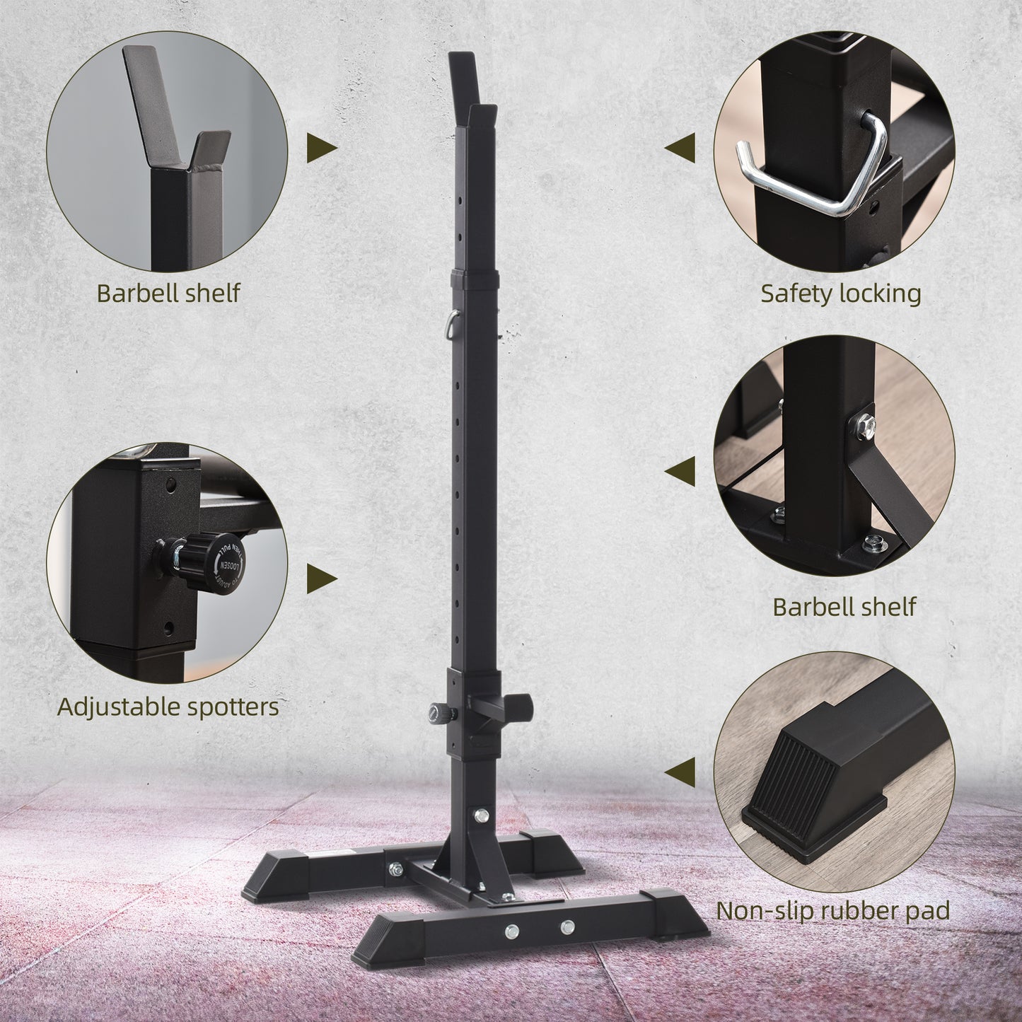 HOMCOM Adjustable Squat Rack, Weight Strength Training Bench Press Rack Weight Bench Supporter for Home Gym Exercise, Max Load 150kg, 124-154cm
