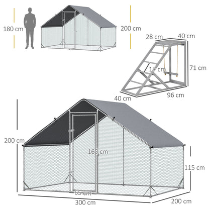 PawHut Walk In Chicken Run with Chicken Activity Shelf and Cover, 3 x 2 x 2m