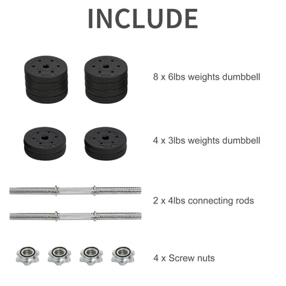 HOMCOM 30KG Adjustable Weights Dumbbells Set, Dumbbell Hand Weights for Home Office Gym Body Fitness Lifting Training, Black