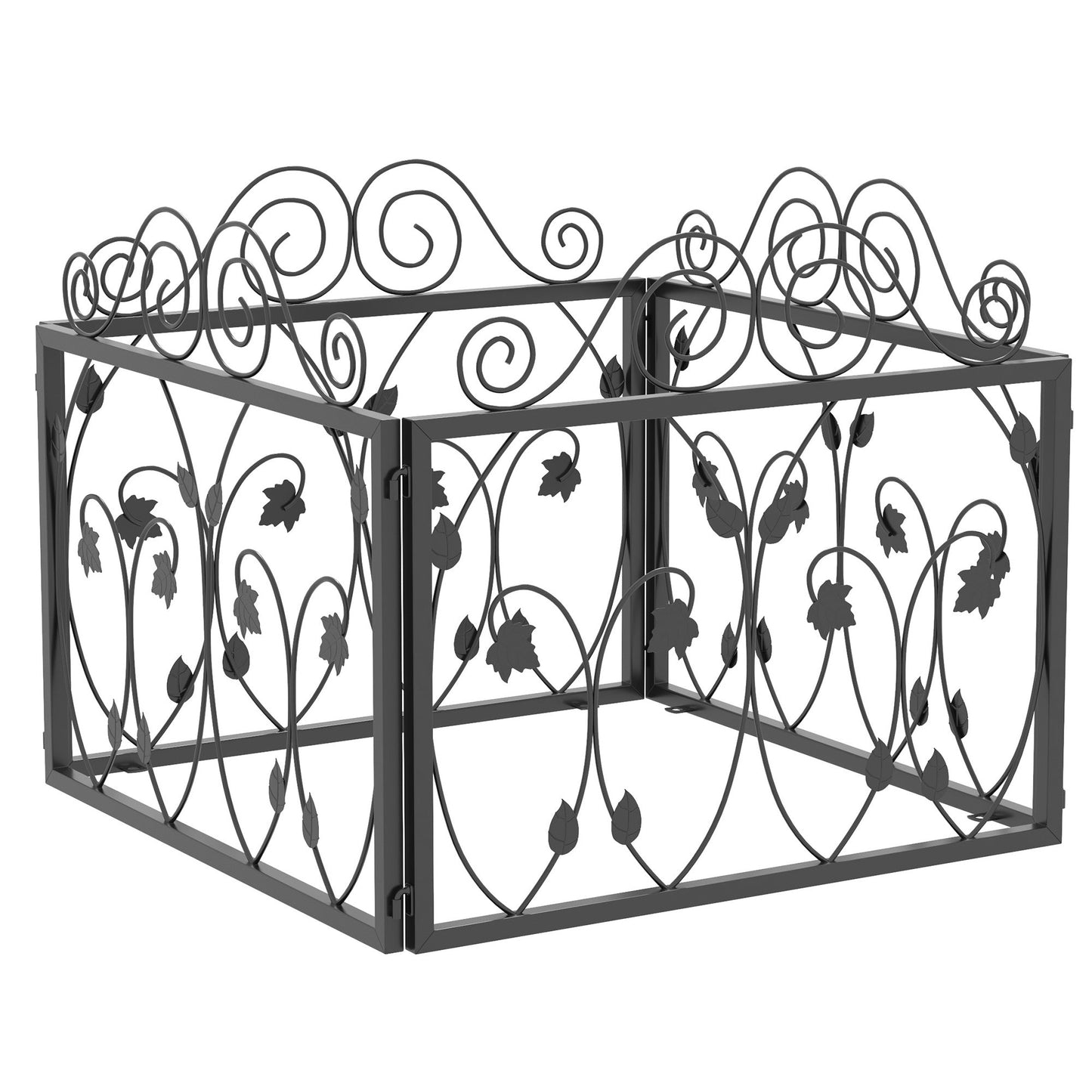 Outsunny 4 Pack Garden Fence, Metal Wire Fencing Border, Scroll Flower Edging Animal Barrier for Landscape, Garden, Black