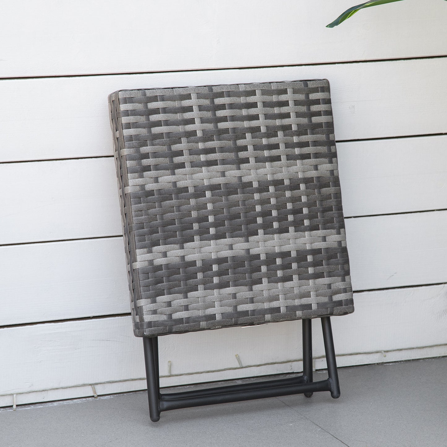 Outsunny Square PE Wicker Rattan składany stół, odporny na warunki atmosferyczne wiklinowy stolik boczny ze stalową ramą, szary