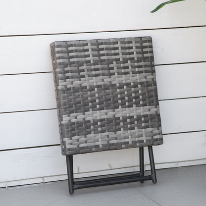 Outsunny Square PE Wicker Rattan składany stół, odporny na warunki atmosferyczne wiklinowy stolik boczny ze stalową ramą, szary