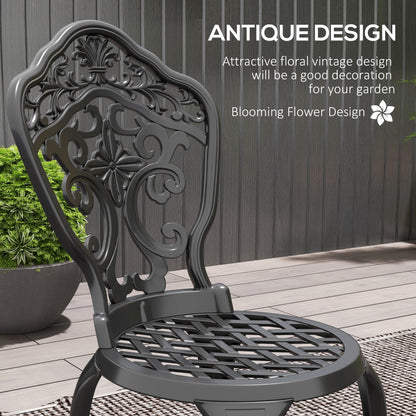 Outsunny Three-Piece Aluminium Floral Bistro Set - Black