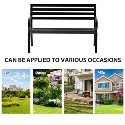 Outsunny Stylish 2 Seater Metal Garden Porch Chair Bench Stable Patio Outdoor Park Metal Bench - Black