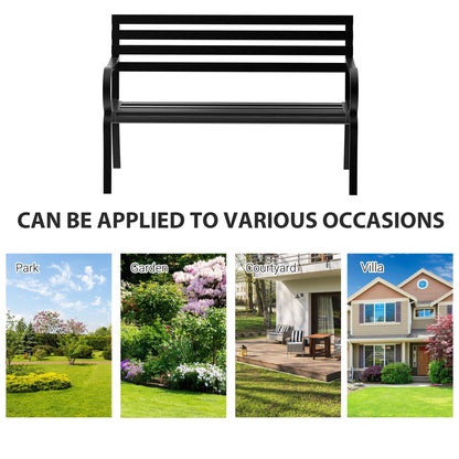 Outsunny 2 Seater Metal Garden Park Bench Porch Chair Furniture Patio Outdoor Park Loveseat Seat Black