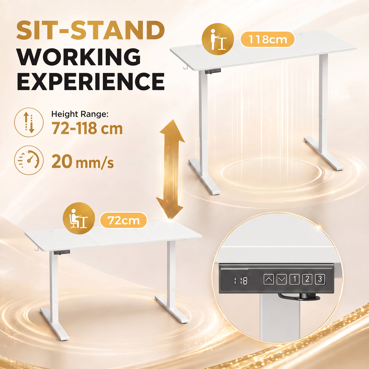 HOMCOM Standing Desk Memory Control Height Adjustable Desk 2 Cable Holes LED Display Sit Stand Desk White
