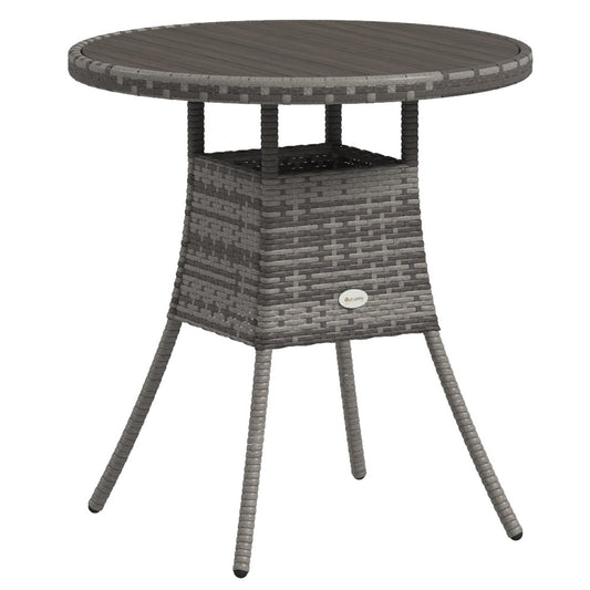 Outsunny 70cm PE Rattan Outdoor Dining Table, Patio Table with Wood-plastic Composite Top for Balcony, Garden, Grey