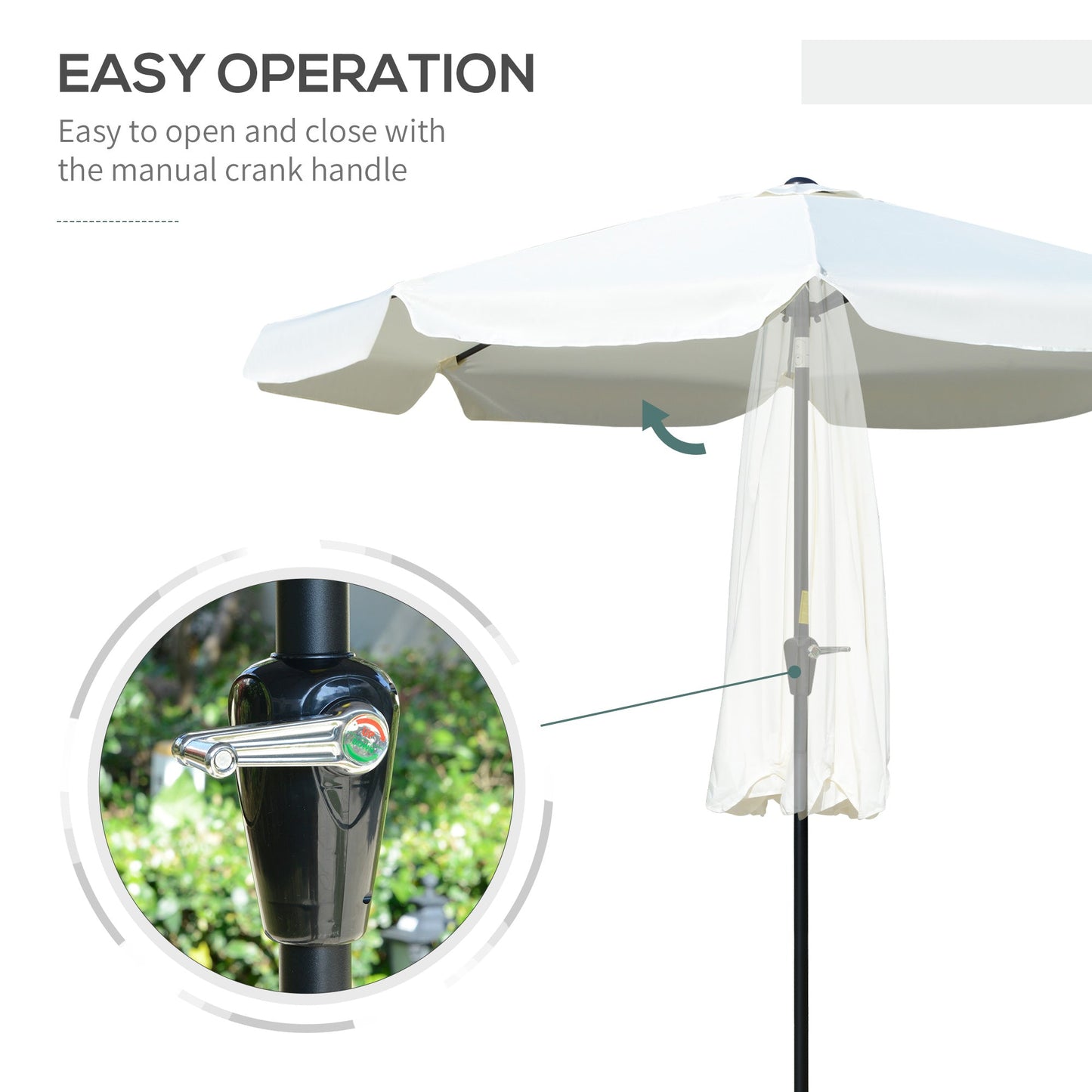 Outsunny 2.7m Patio Parasol Garden Umbrellas Outdoor Sun Shade Table Umbrella with Tilt, Crank, 8 Ribs, Ruffles, White