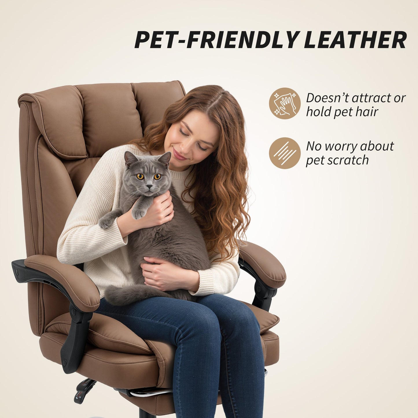 HOMCOM 155Â° Reclining Faux Leather Swivel Office Chair - Brown