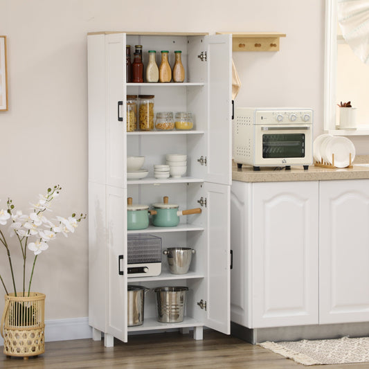 HOMCOM Freestanding Kitchen Cupboard, 4-Door Storage Cabinet Organizer with Adjustable Shelves White